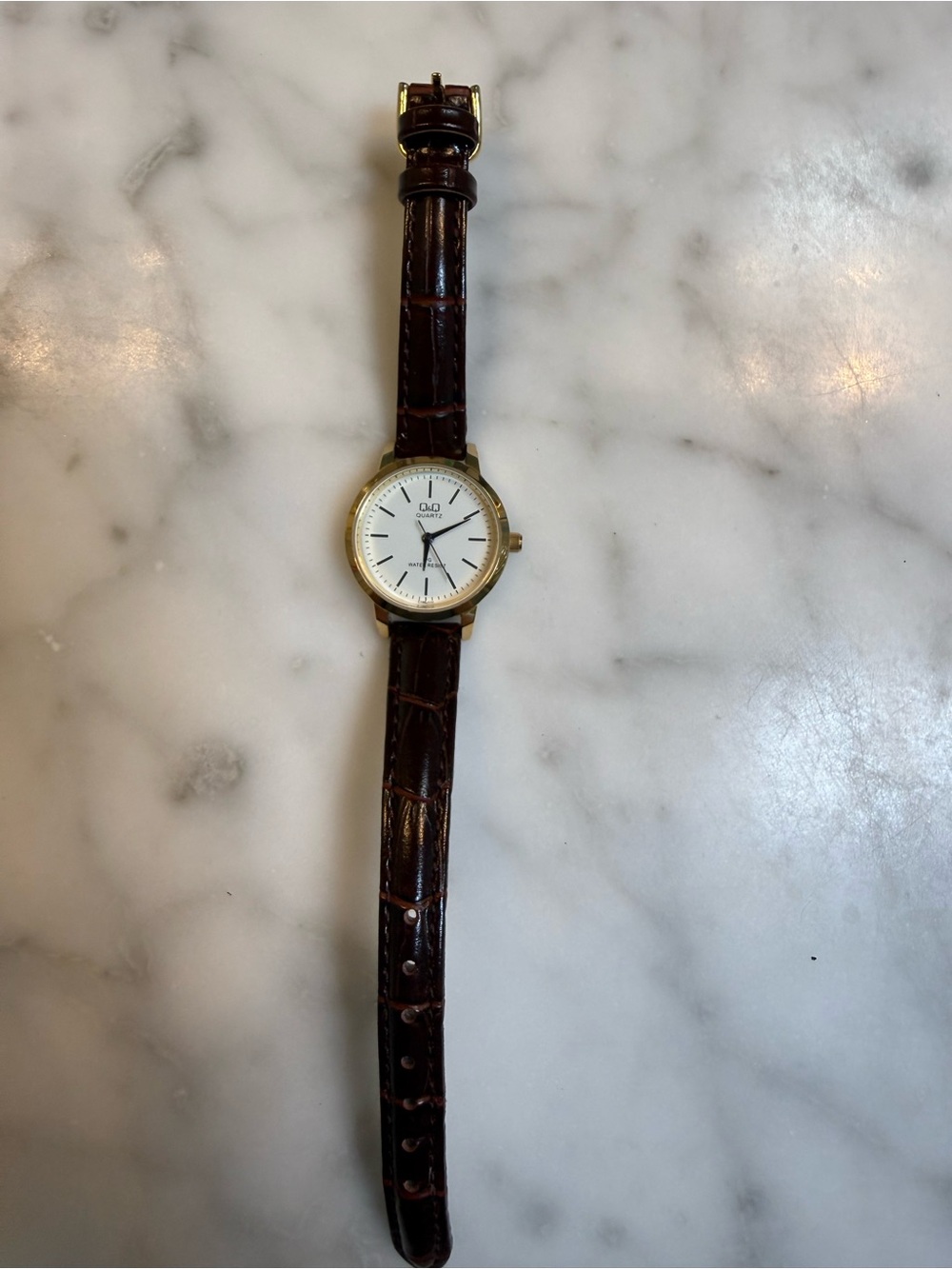 Women's Brown Leather Strap Watch with Gold Case